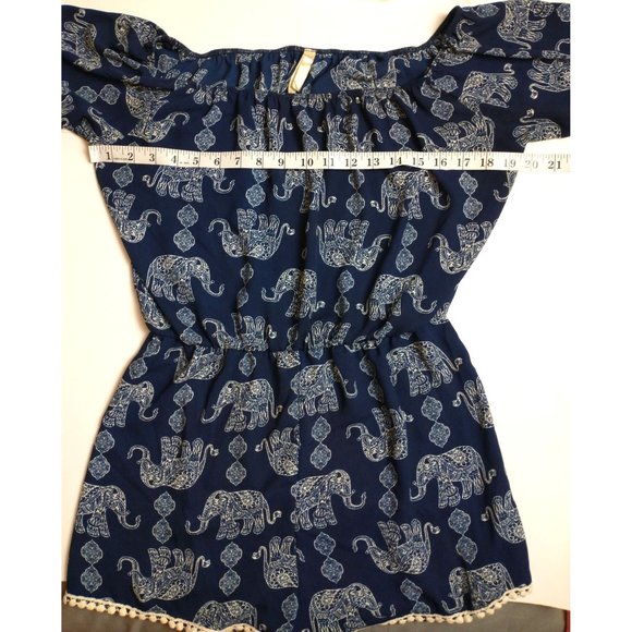 Jesse & J Blue White Elephant Shorts Romper Size Large - Picture 6 of 9
